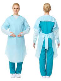 blue plastic isolation apron