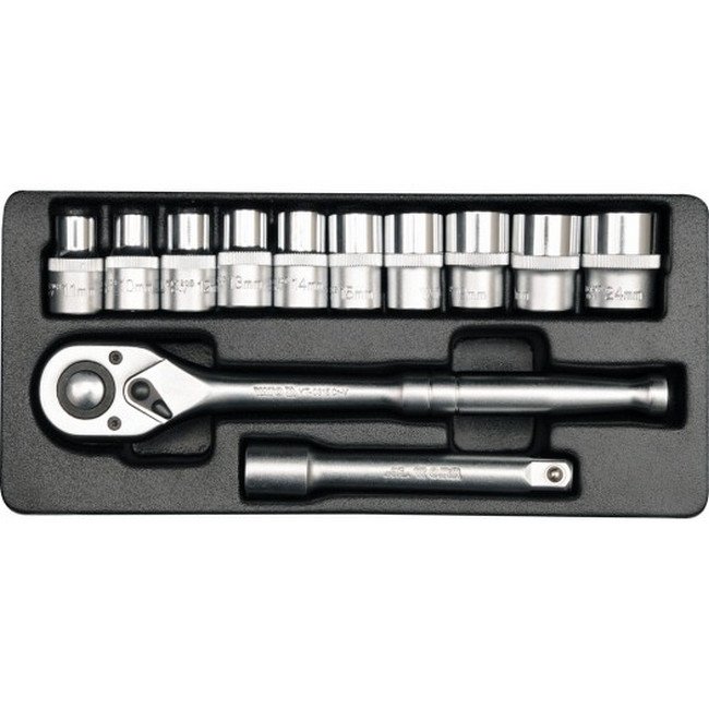 Socket Set - AS-Drive 6 Point - Chrome Vanadium - 1/2" Connector - 12 Piece - YT-12621