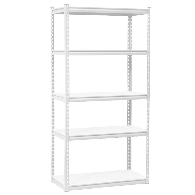 Steel Shelving - 5 Tier - Heavy Duty - Boltless - Metal Frame and MDF Shelves - White - ADIY3903