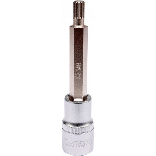 Spline Bit Socket - Chrome Vanadium - 1/2" Connector - Long - M8 x 100mm - YT-04352