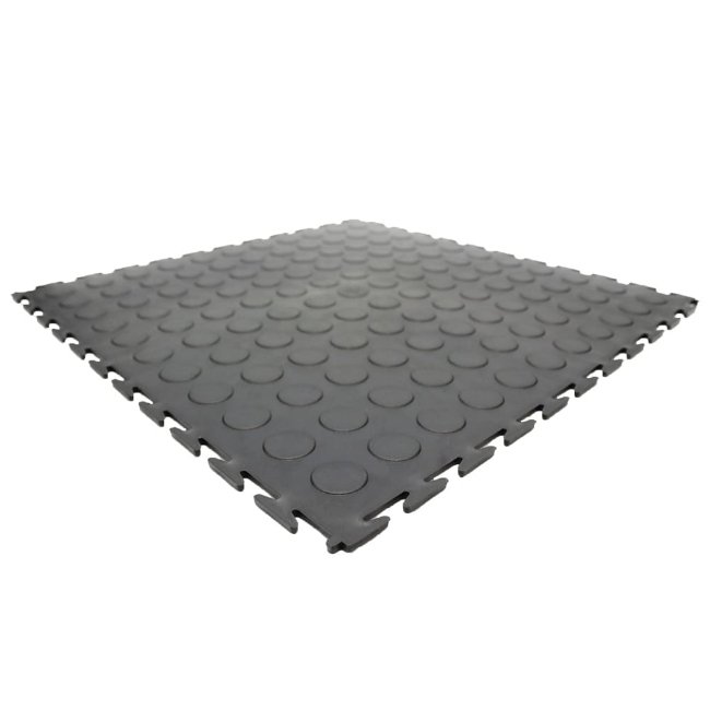 Kwiklok Interlocking PVC Floor Tiles - Recycled - 46.5 x 46.5 x 0.6 cm - Black - Pack of 4 - RUBKL64