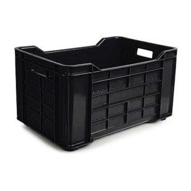 Stack Crate - Agri Lug - Plastic Box - Solid Base and Sides - 53 x 35.5 x 29 cm - Recycled Material - Black - PI-401-Solid-black