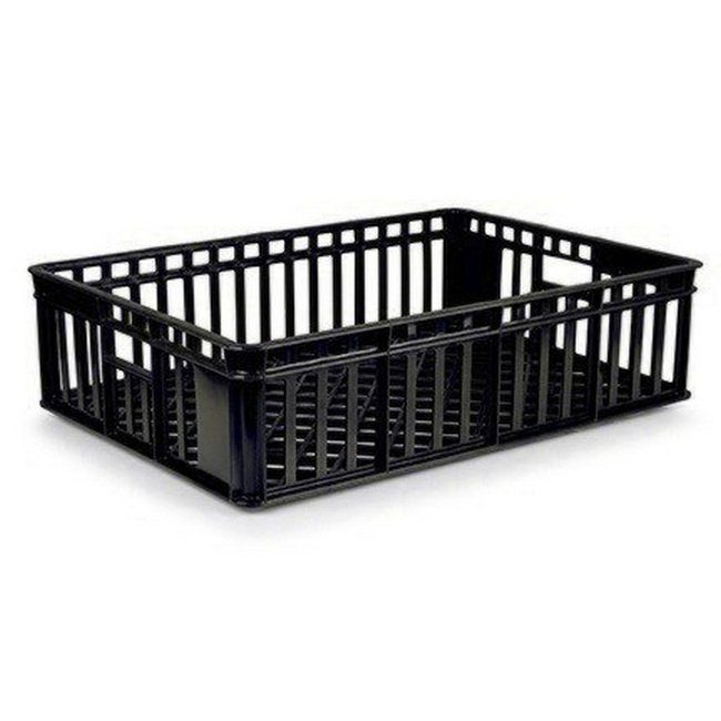 Freezer Stacking Crate - Plastic Box - Vented Base and Sides - 63.5 x 45.5 x 17 cm - Recycled Material - Black - PI-735-black
