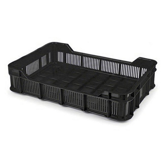 Stack Crate - Plastic Box - Vented Base and Sides - 53 x 35.5 x 11.5 cm - Recycled Material - Black - PI-430-Vented-black