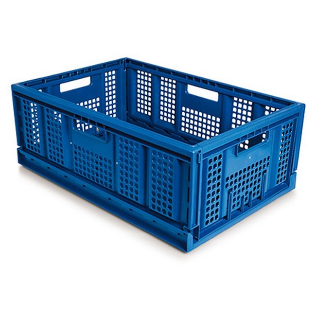 Folding Collapsible Crate - Plastic Box - Vented Base and Sides - 60 x 40 x 22.58 cm - 35L - Virgin Material - HACCP - PI-FC64-H225-virgin