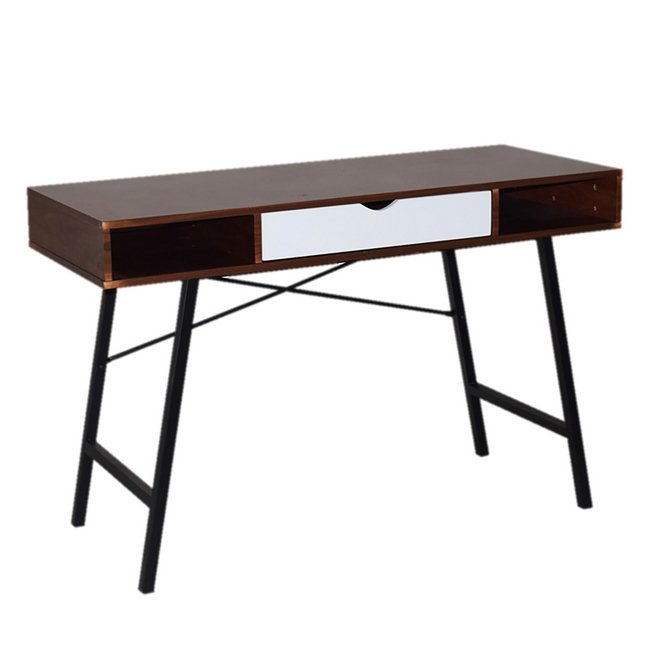 Office Desk - One Drawer - Kansas - 76 x 48 x 120 cm - Dark Brown and White - CD-17120