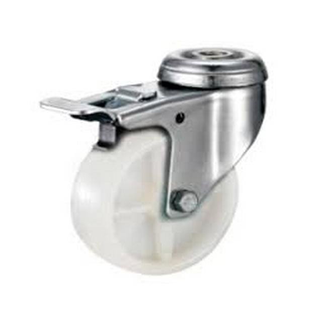 Castor Wheels - Nylon - Bolt Hole Swivel - Brake - White - 65mm - TOOC473