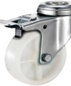 Castor Wheels - Polypropylene - Bolt Hole Swivel - Brake - White - 125mm - TOOC420