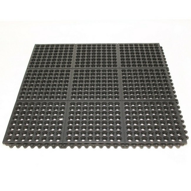 Rubber Tile - Fatigue-Step with Holes Anti-Fatigue Interlocking Mat - No Edging Available - 90 x 90 x 1.4 cm - Black - SS010006