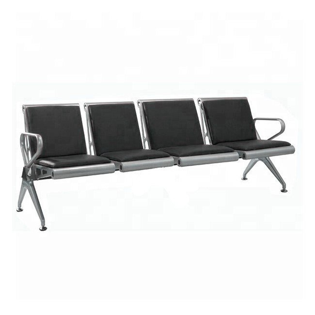 Airport Bench - Indoor Waiting Room Seat - Stainless Steel - Upholstered - Four Seater - Flat Pack - 244 x 67 x 82 cm - PF04A-black