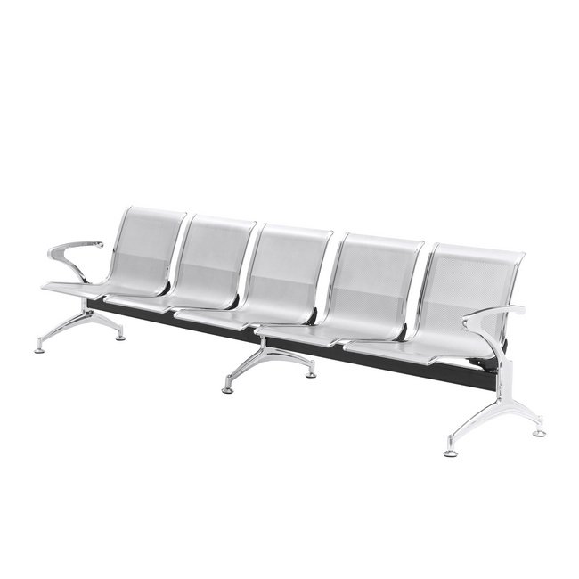 Airport Bench - Indoor Waiting Room Seat - Chrome - Five Seater - Flat Pack - 302 x 67 x 82 cm - PC05