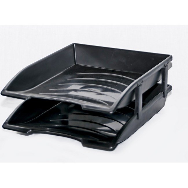 Letter Trays - Plastic - Recycled - Double - 35 x 26 x 6 cm - Black - Pack of 20 - 016LT-RD