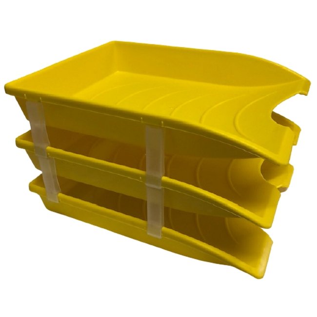 Letter Tray - Plastic - Triple - 35 x 26 x 6 cm - Colour Options - Pack of 21 - 014LT-T-Y