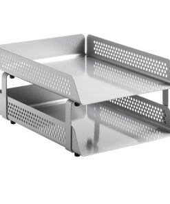 Double Letter Tray - Round Perforated Steel Range - Metal - 35 x 25 x 17 cm - Silver - 800SI