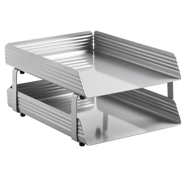 Letter Tray - Double - Fluted Steel Range - Metal - 35 x 25 x 17 cm - Silver - 532SI