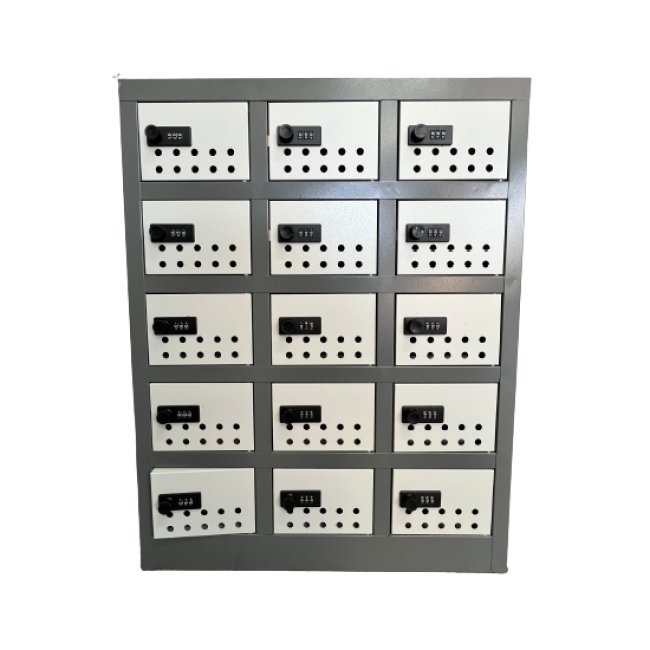 Steel Cell phone Locker - Metal - 15 Compartment - 73 x 57 x 30 cm - CELLOCK15-greyivory