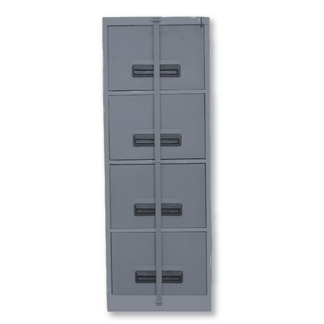 Steel Office Filing Cabinet - 4 Drawer File - Security Bar - 130 x 47 x 63 cm - 4FC01-grey
