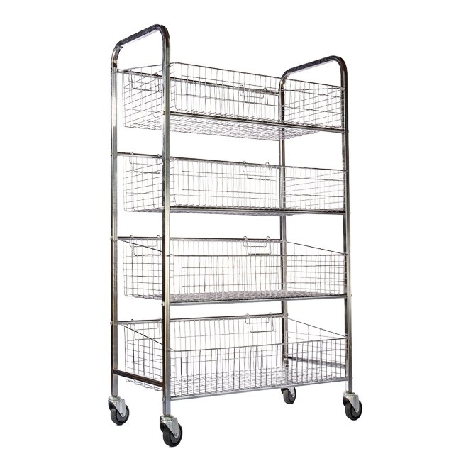 Wire Mesh Bread Roll Trolley - Mobile - 4 Tier - Electroplated - 170 x 110 x 52cm