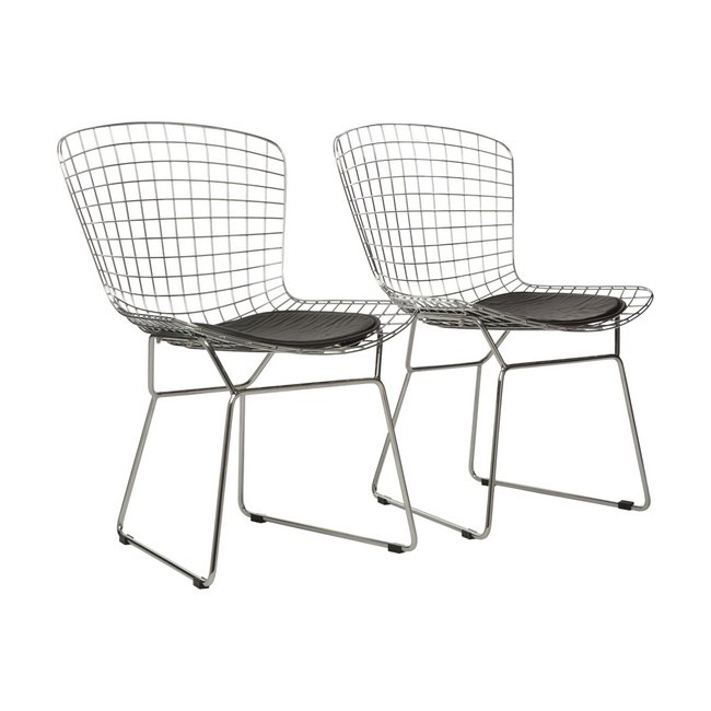 Visitors Arm Chair - Diamond Mesh Bertoia - Stainless Steel - Black
