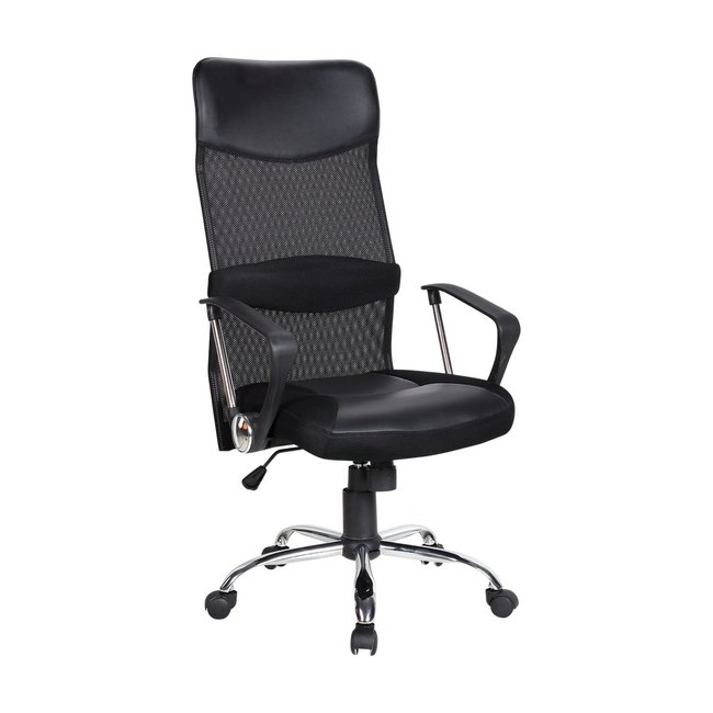 High Back Office Chair - Ice - Netting and PU Leather - Swivel and Tilt - Gas Height - Black