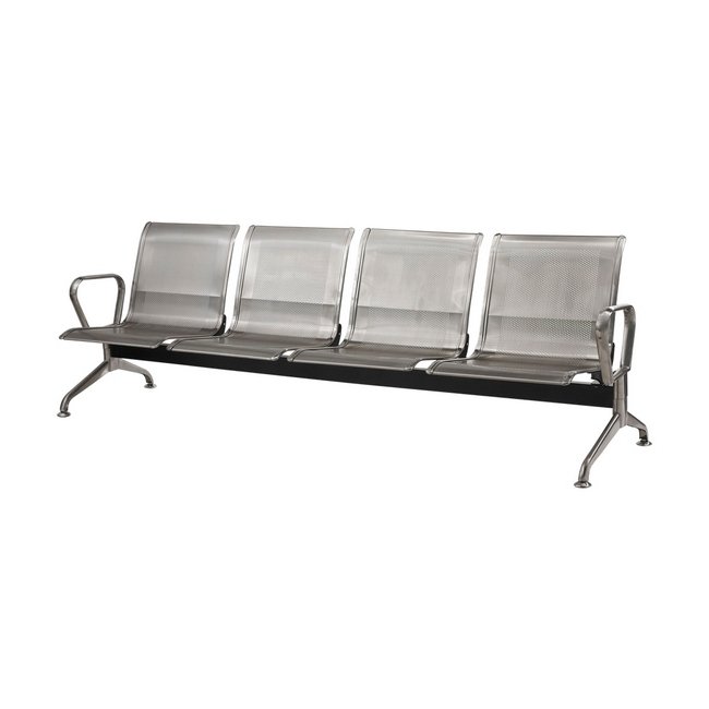 Airport Bench - Public Seating - Stainless Steel - Indoor and Outdoor Use - Flat Packed - Four Seater - 238 x 67 x 79 cm