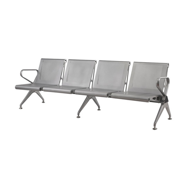 Airport Bench - Public Seating - New Chrome Deluxe - Indoor Use - Flat Packed - Four Seater - 232 x 68 x 78 cm