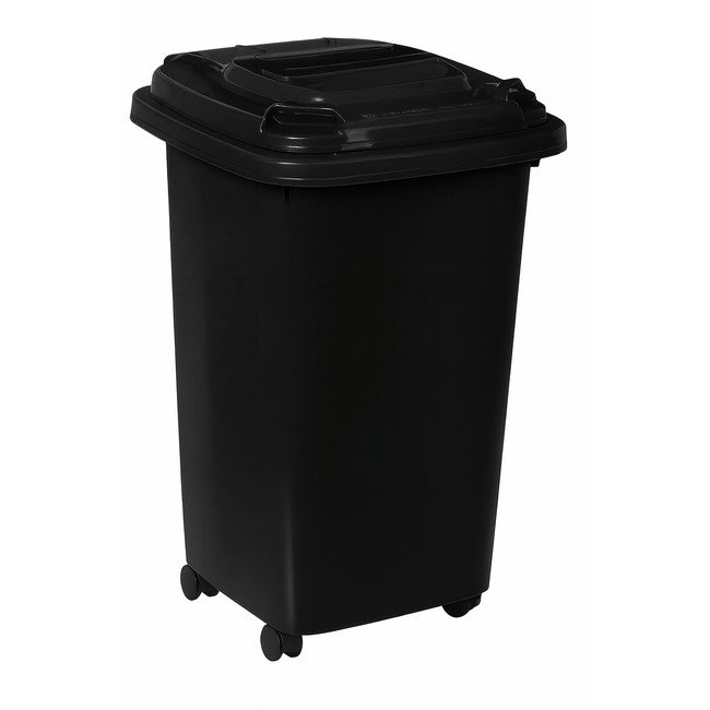50L Wheelie Bin - 4 Wheel - Plastic - Black