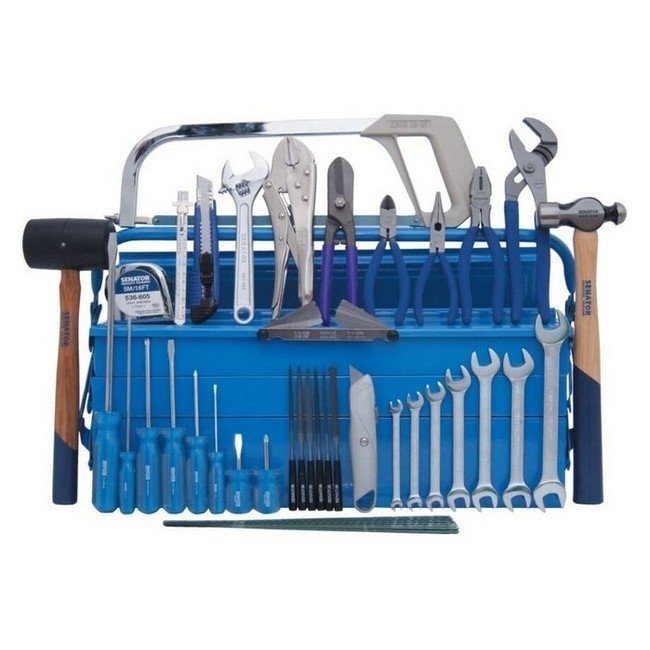 Senator Engineers Starter Tool Kit - 47 Pieces - Steel Cantilever Tool Box - Blue - 21.5 x 57 x 23 cm