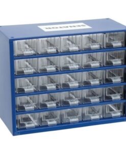 Senator Parts Organiser - Steel Case & Plastic Drawers - 25 Drawers - Transparent - 30.6 x 15.5 x 28.2 cm