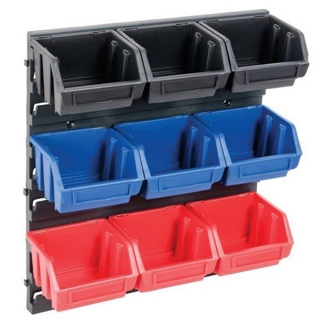 Matlock Storage Panel Bin Rack Set - 10 Pieces - Plastic Louvre Panels & Bins