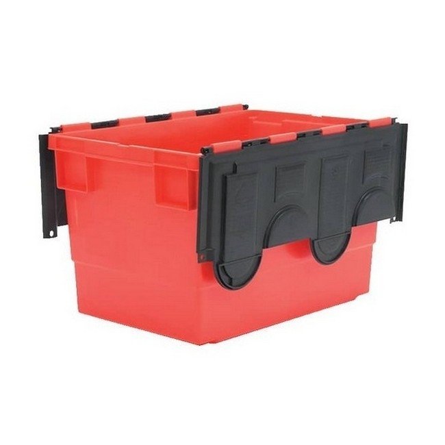 Matlock Euro Container with Lid - Plastic ALC - Heavy-Duty - 60 x 40 x 33.5 cm - Red & Black - 68L - Nestable & Stackable