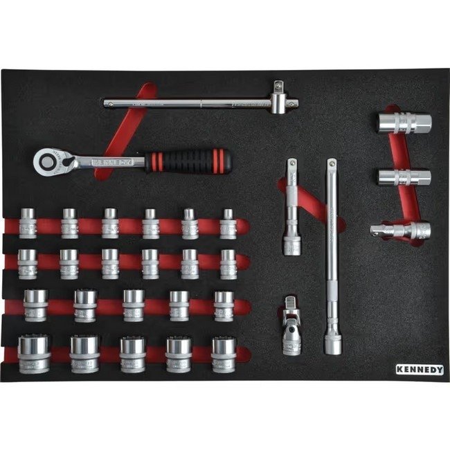 KennedyPro Metric 1/2" Socket Set - 30 Pieces- with full Width Foam Tool Control Inlay for Tool Chests
