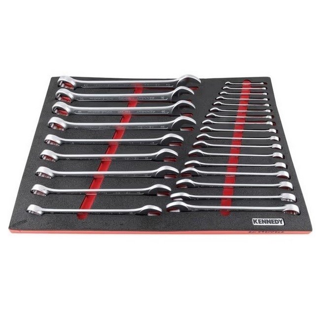 Kennedy Metric Combination Spanner Set - 26 Pieces - with full Width Foam Tool Control Inlay for Tool Chests