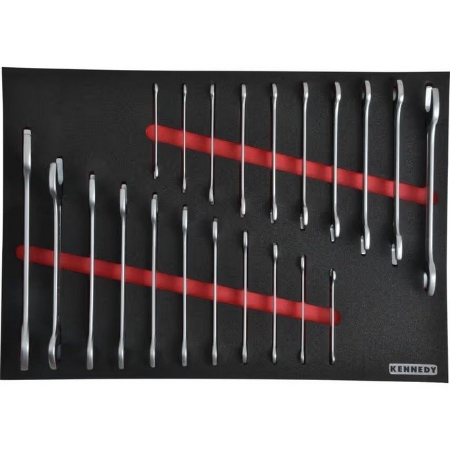 KennedyPro AF & Metric Open Ended Spanner Set - 21 Pieces - with full Width Foam Tool Control Inlay for Tool Roller Cabinets