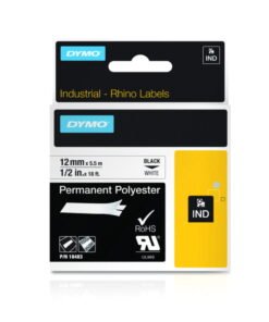 Dymo Original IND Tape for Rhino (12mm x 55m, Permanent, Polyester, Black on White)