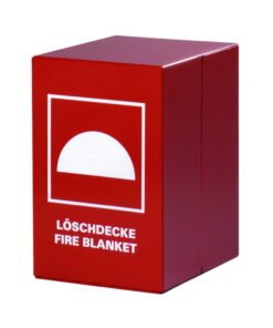 Fire blanket container JT5000LB steel, red, with screenprint, 300x200x240 mm