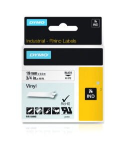 Dymo Original IND Tape for Rhino, 19mm x 5.5m, Coloured Vinyl, Black on White
