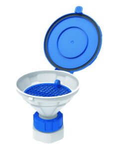 SCAT Funnel with lid "MARCO", V2.0, S65, PE-HD, with removable sieve, Ø 140 mm