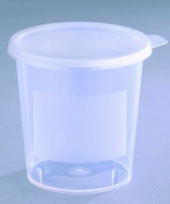 Beaker 400 ml, PP, natural, graduated, w. snap lid, assembled, pack of 185