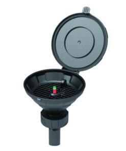 SCAT Funnel with lid "MARCO", V2.0, S60/61 PE-HD electrostatic conductive, with level control, removable sieve, and earthing cable