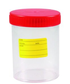 Ratiolab Multipurpose Beakers 200 ml PS with Red Screw Lid, Non-Graduated, Sterilized, Pack of 150