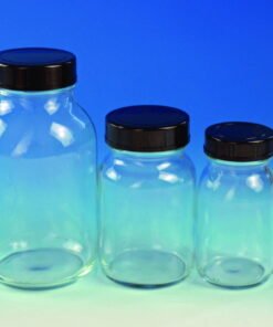 Hecht Wide Neck Bottle 250 ml, GL 55 Thread and Screw Cap, Clear Glass