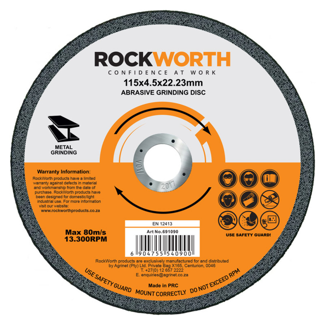 Rockworth Grinding Disc Steel 115X4.5Mm