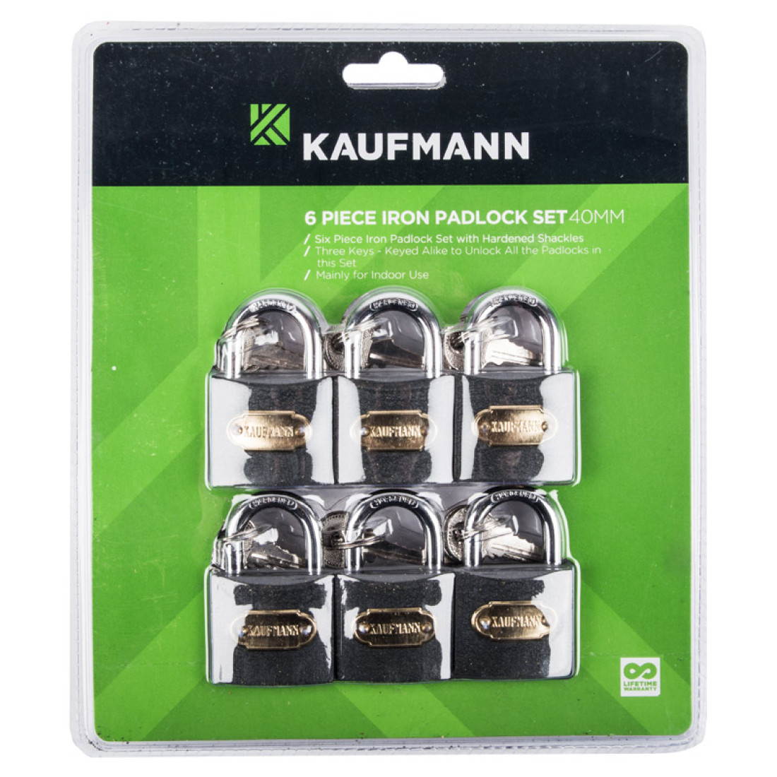 Kaufmann Steel Lock Set 6 Pc 40Mm
