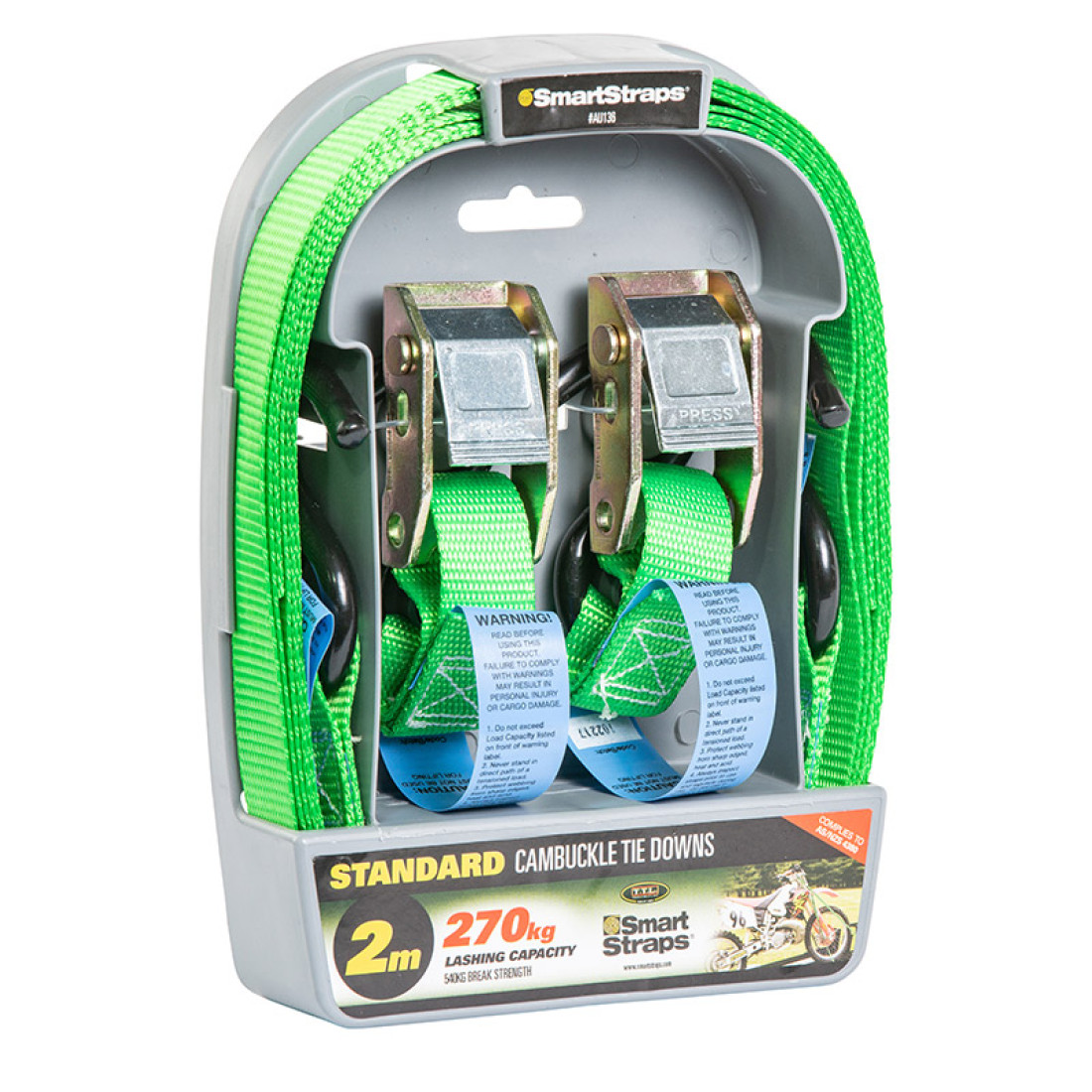 Ratchet Tie Down Cambuckle 2M 2Pc Grn