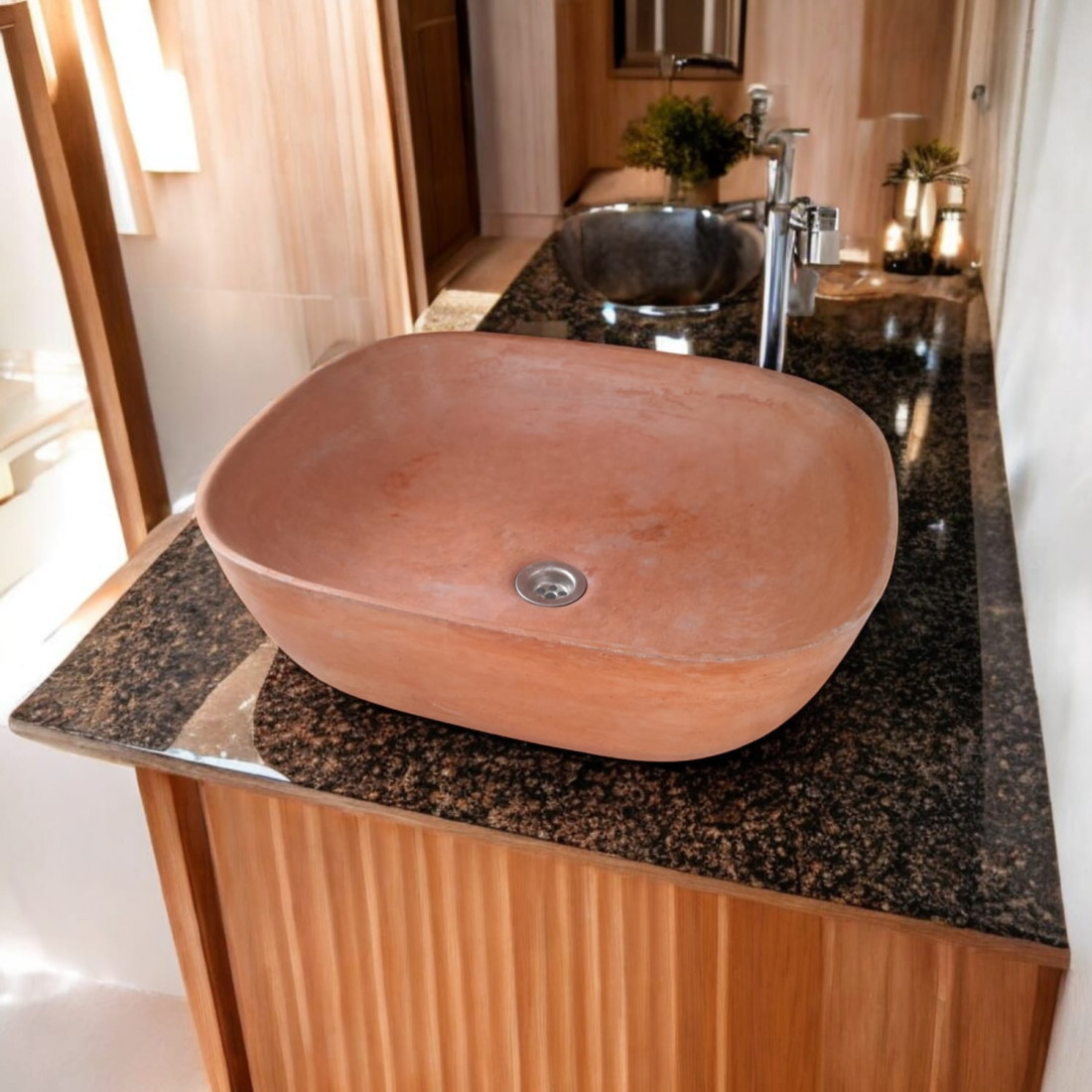 Terracotta Concrete Aquadite Bathroom Sink 50 X 40.5 X 14.5Cm