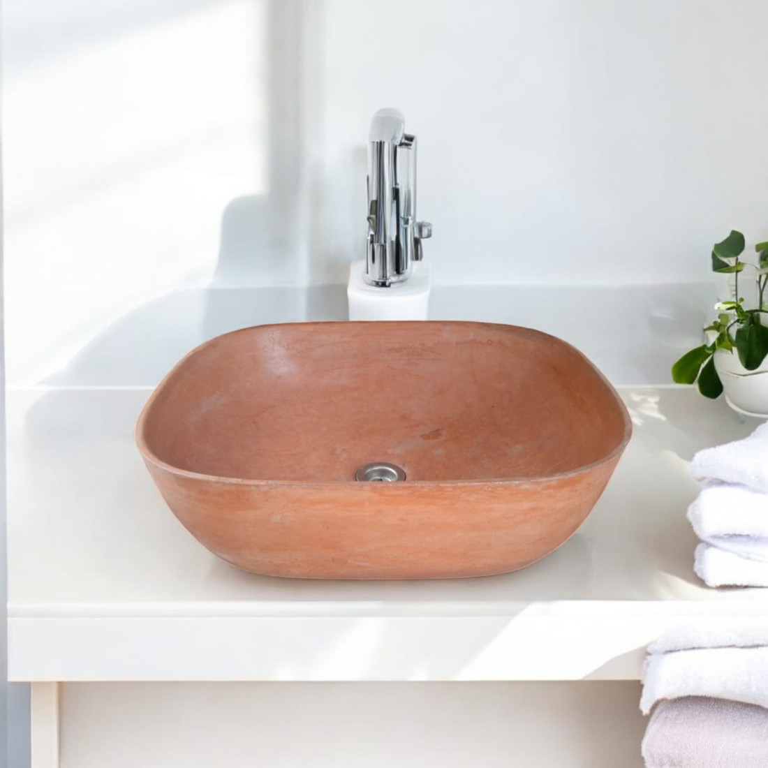 Terracotta Concrete Aquadite Bathroom Sink 50 X 40.5 X 14.5Cm - Image 2