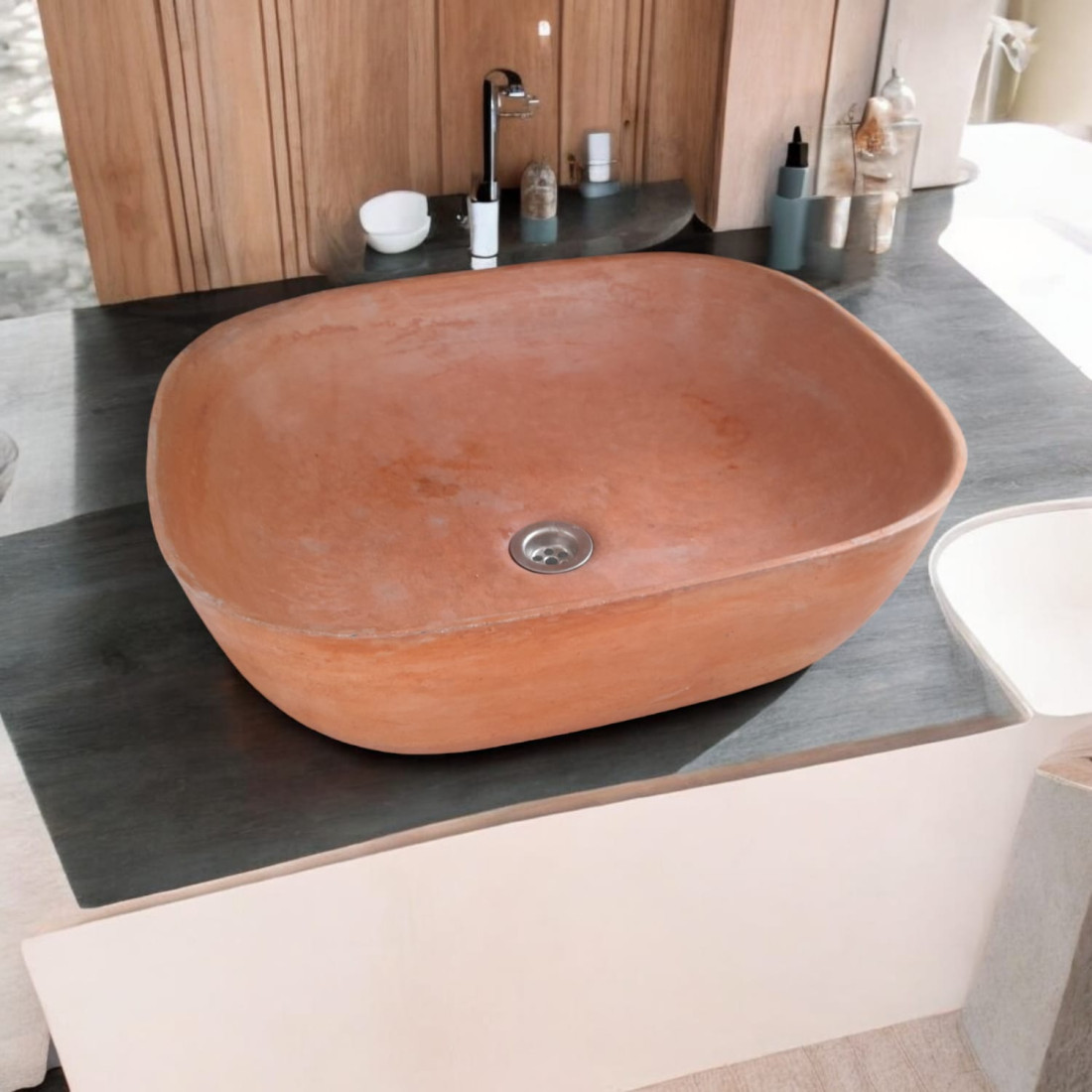 Terracotta Concrete Aquadite Bathroom Sink 50 X 40.5 X 14.5Cm - Image 3