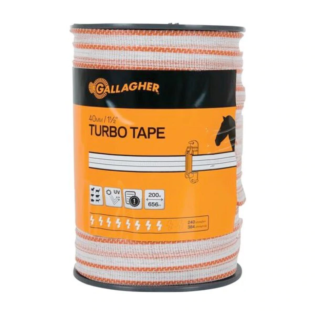 Gallagher White Turbo Tape With Orange Edge - 40 Mm X 200 M
