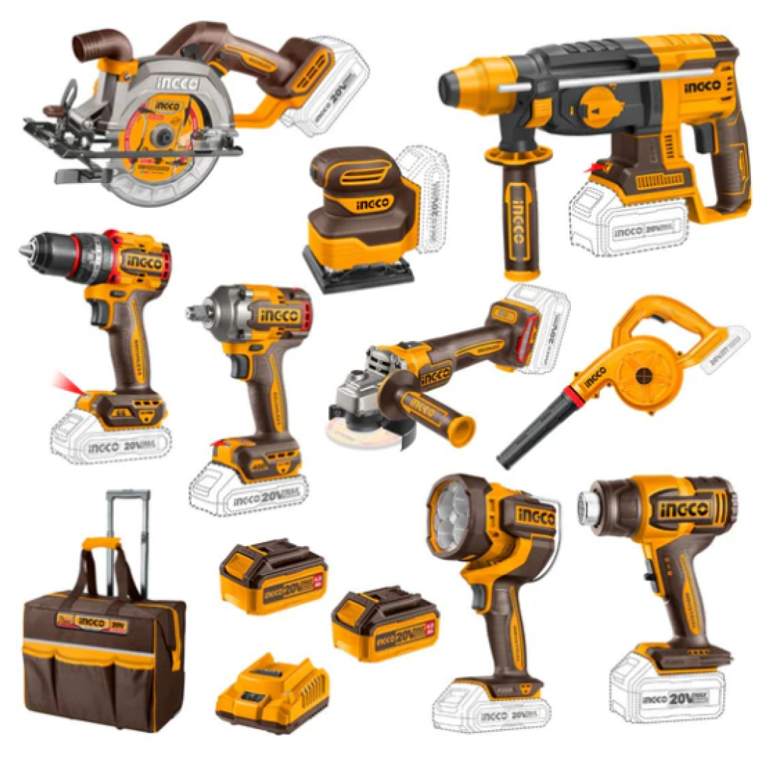 Ingco 9 Piece Cordless Industrial Combo Kit